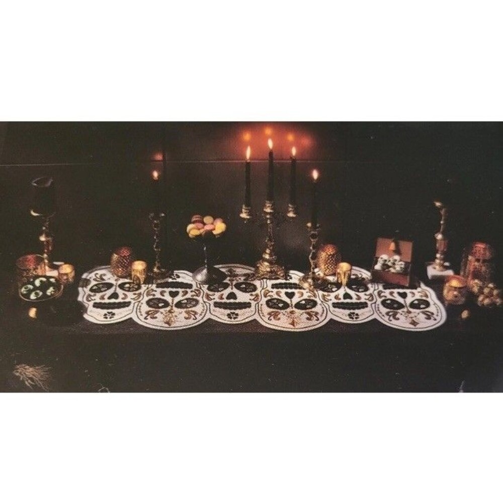 DESIGNER Christian LaCroix Halloween Dia De Los Muertos Skull Table Runner #159